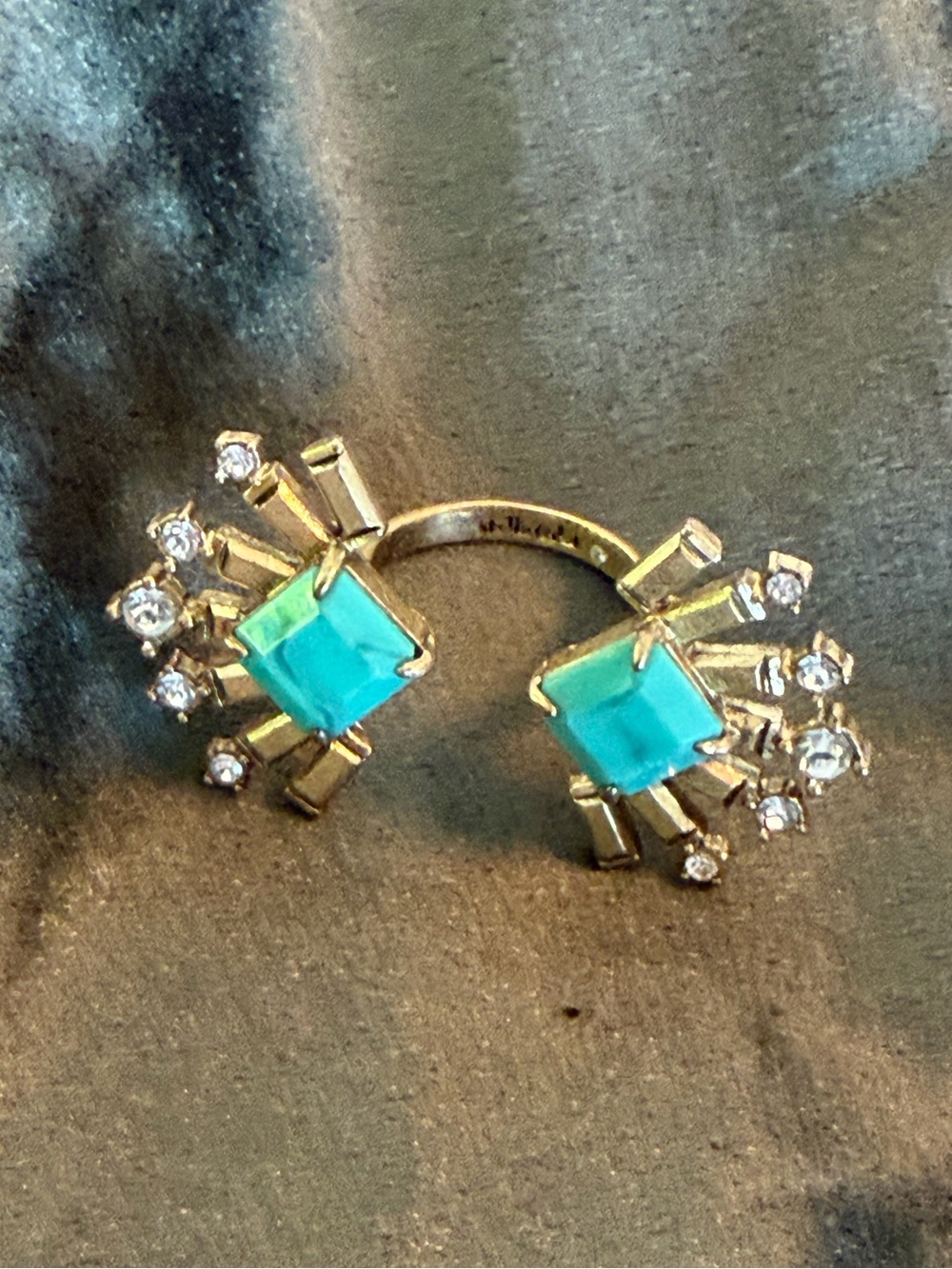 Gold-Tone Turquoise & Crystal Starburst Ring